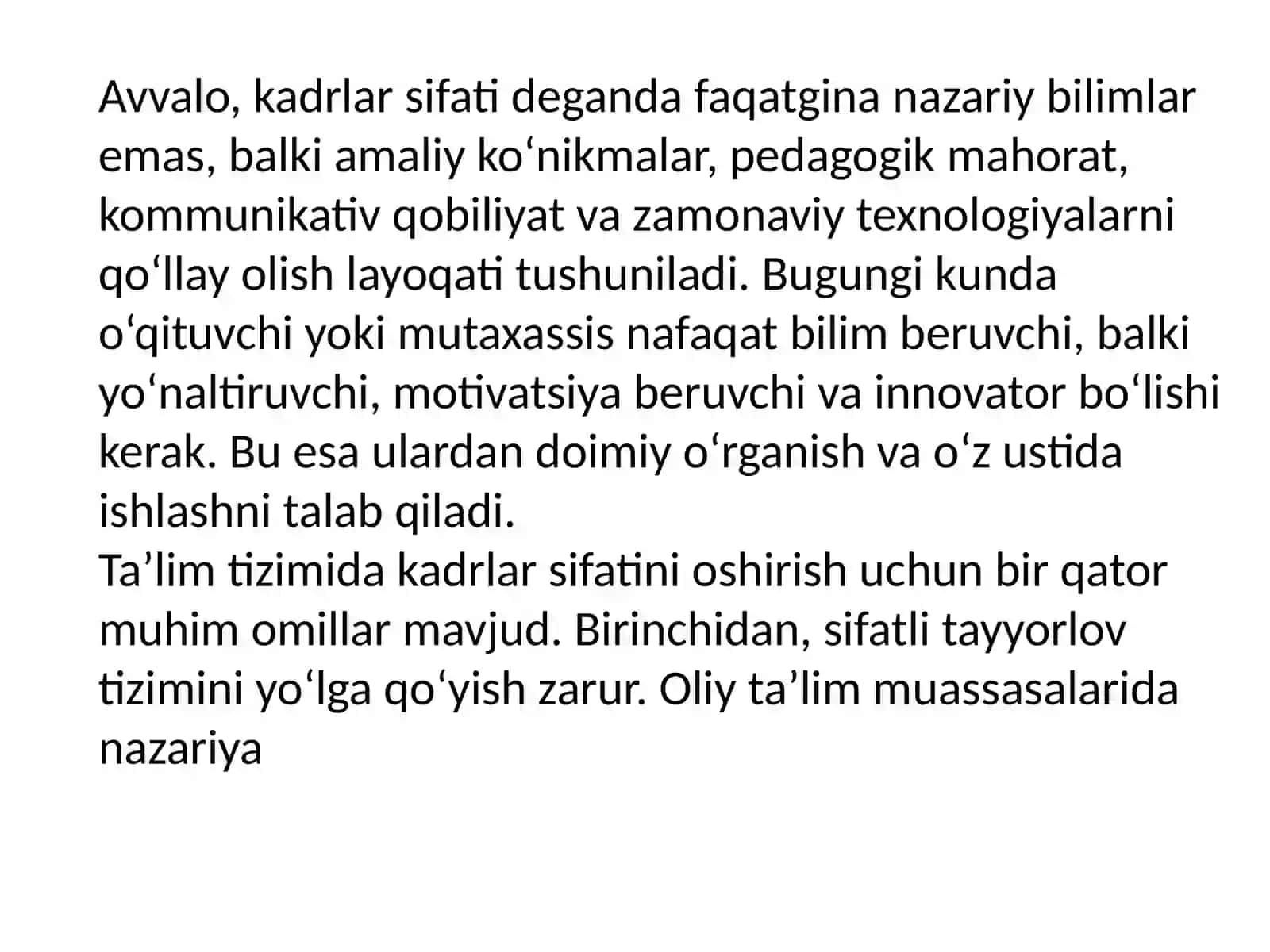 Ta'lim tizimida kadrlarning sifatiga e'tibor 2