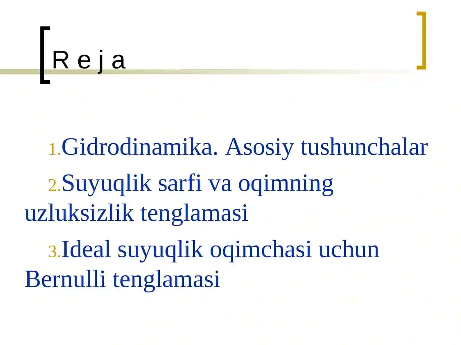 SUYUQLIK KINEMATIKASI. OQIM TЕNGLAMASI 2