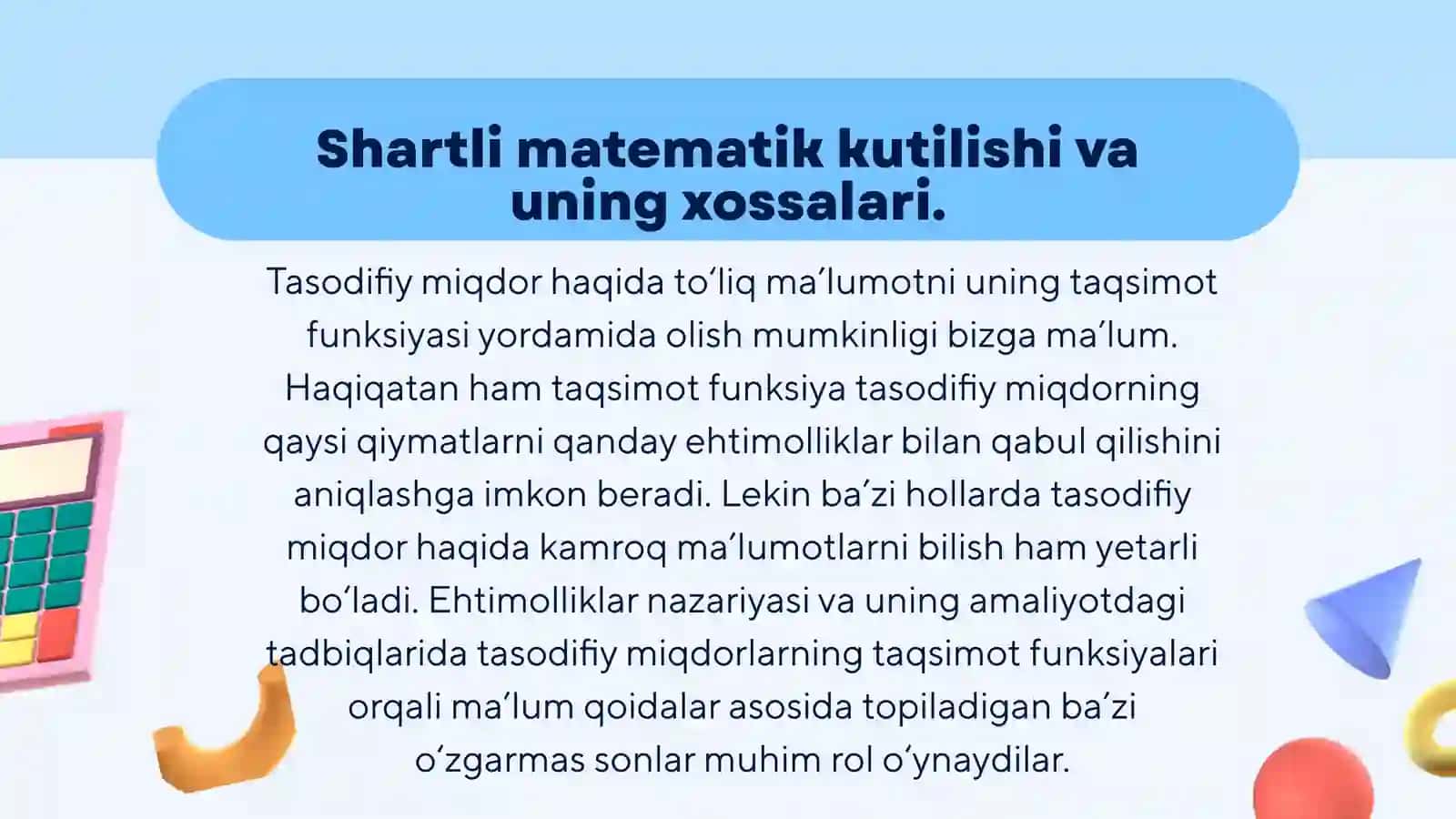 Shartli matematik kutilishi va uning xossalari 2