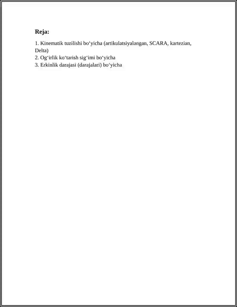 SANʼAT ROBOTLARINING TASNIFI 2