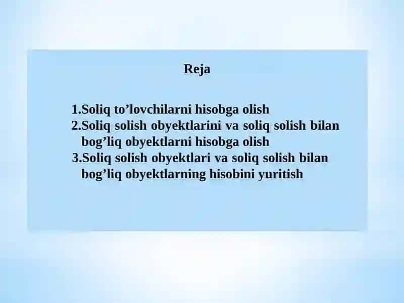 Soliq to‘lovchilar va soliq ob’ektlarini hisobga olish tizimi 2
