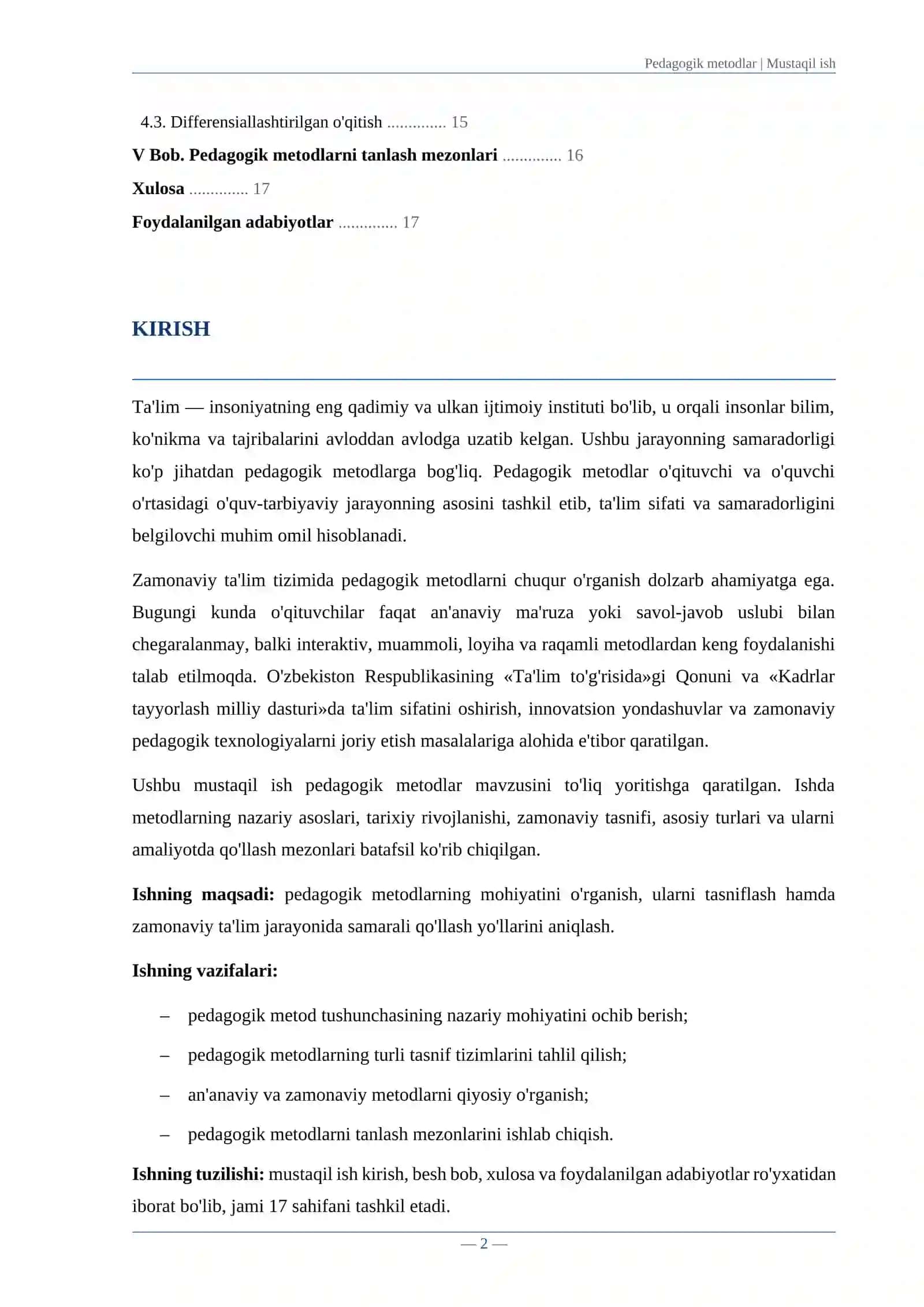 PEDAGOGIK METODLAR: NAZARIYA, TASNIF VA AMALIYOT 2