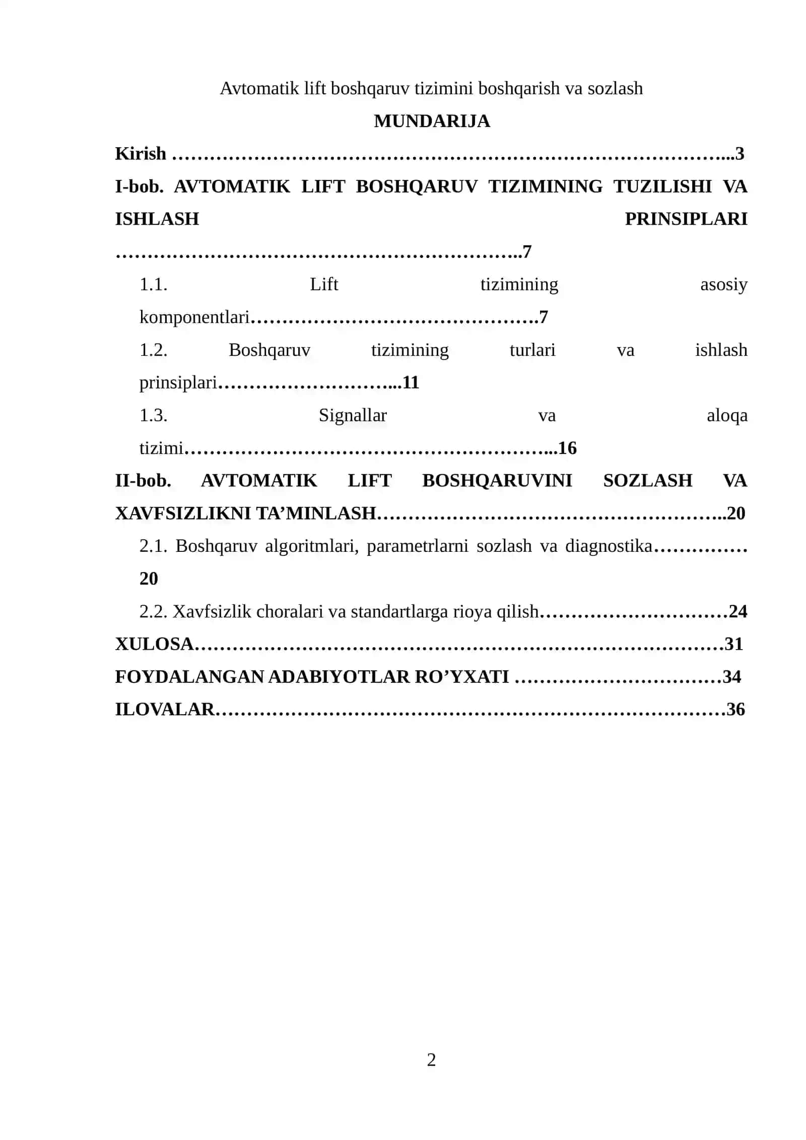 AVTOMATIK LIFT BOSHQARUV TIZIMI 2
