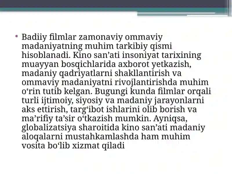 Badiiy filmlar va ommaviy ma'daniyat 2