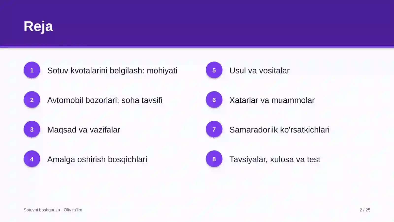 Avtomobil bozorlarida sotuv kvotalarini belgilash 2
