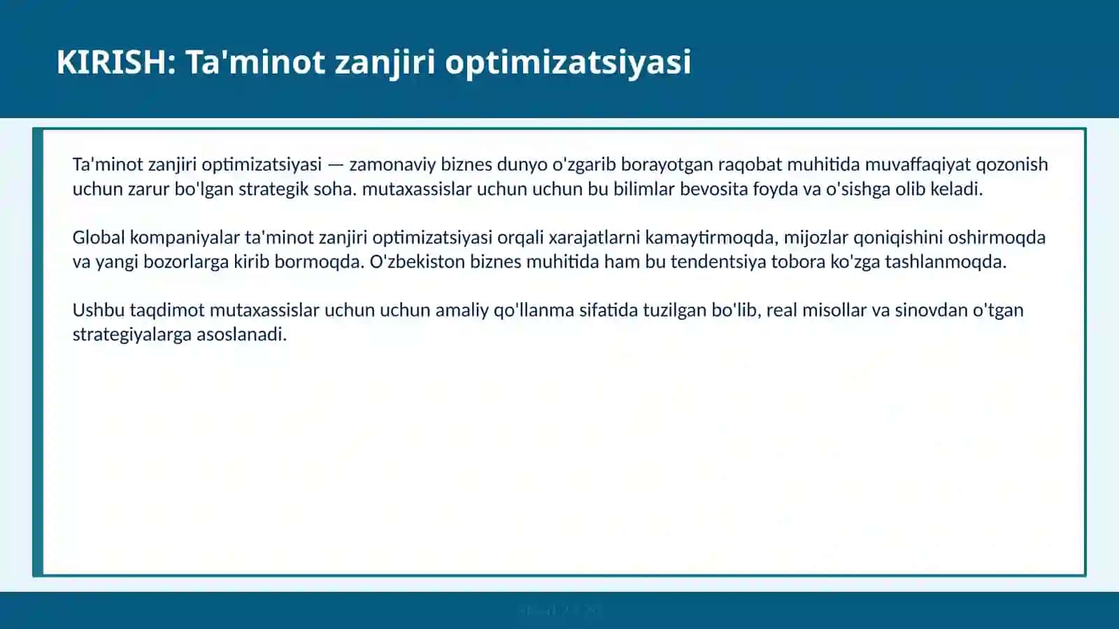 Ta'minot zanjiri optimizatsiyasi 2