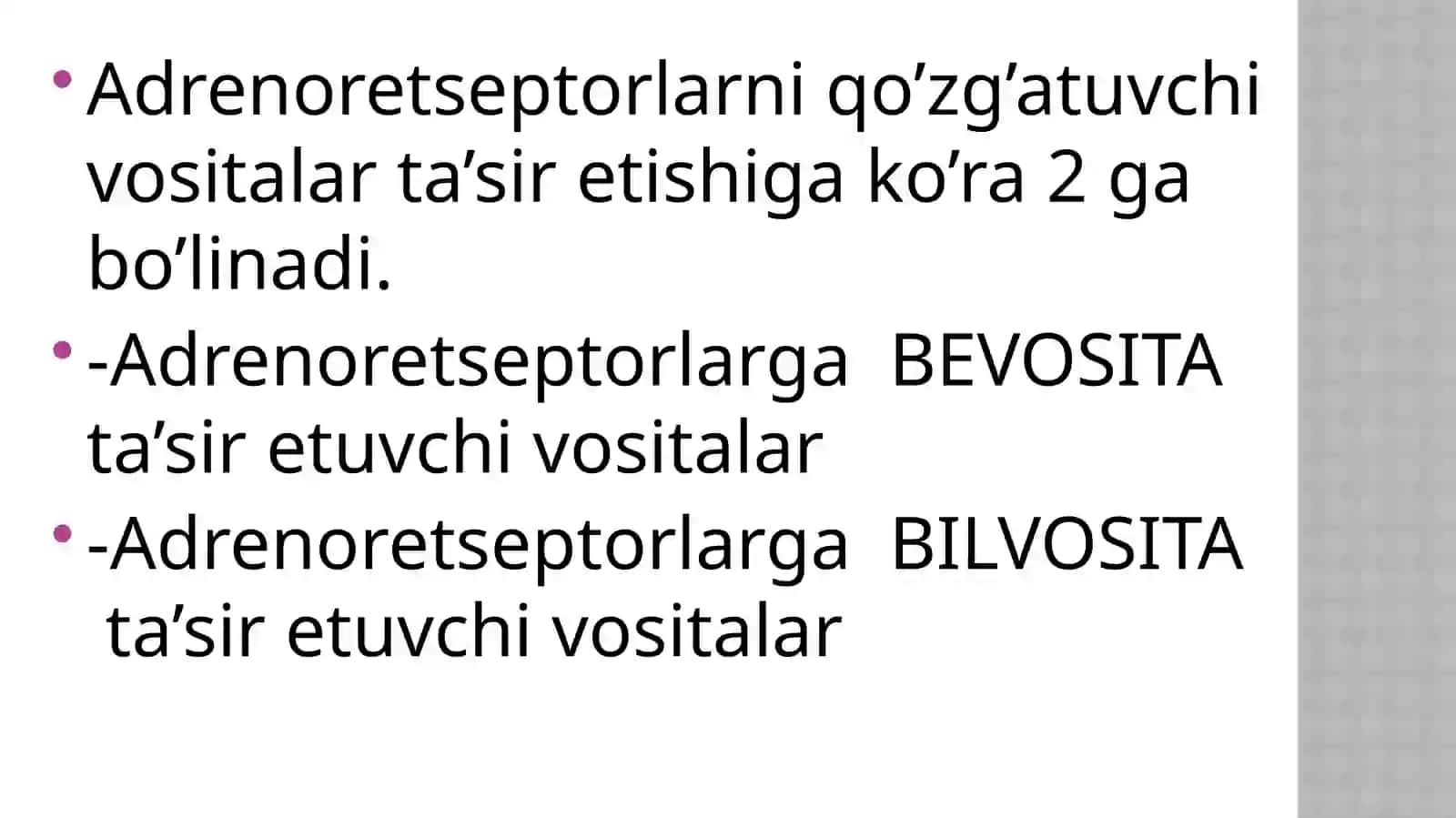 ADRENORETSEPTORLARNI QO’ZG’ATUVCHI VOSITALAR (ADRENOMIMETIKLAR) 2