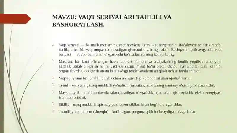 Vaqt Seriyalari Tahlili va Bashoratlash 2