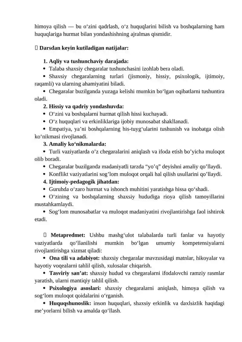 "KELAJAK SOATI" DARSLARINING SSENARIYSI 2