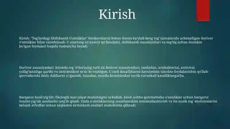 TogʻLardagi Shifobaxsh Usimliklar 2
