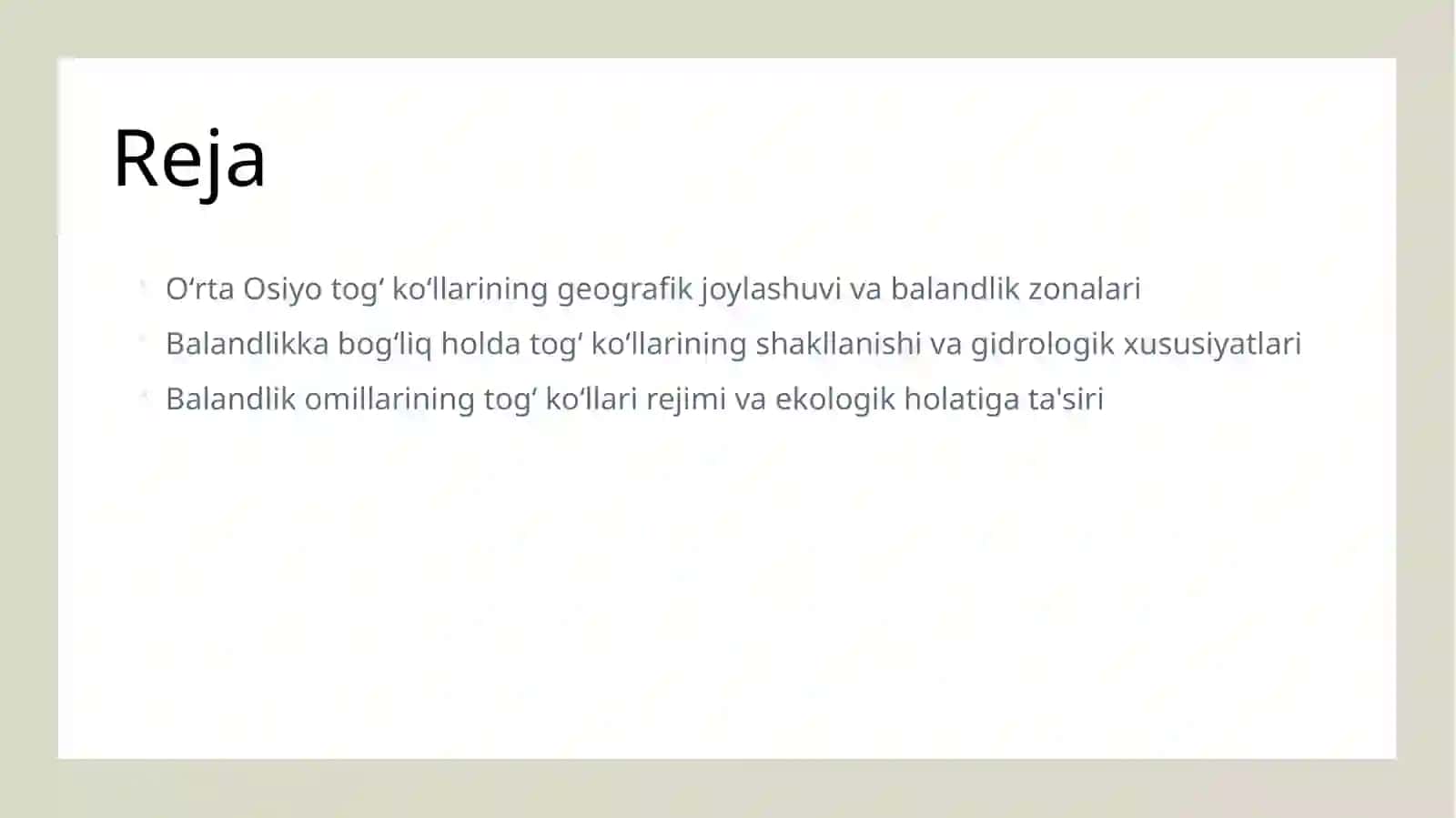 Oʻrta Osiyo togʻ koʻllarining balandlik boʻyicha oʻzgarishini oʻrganish 2