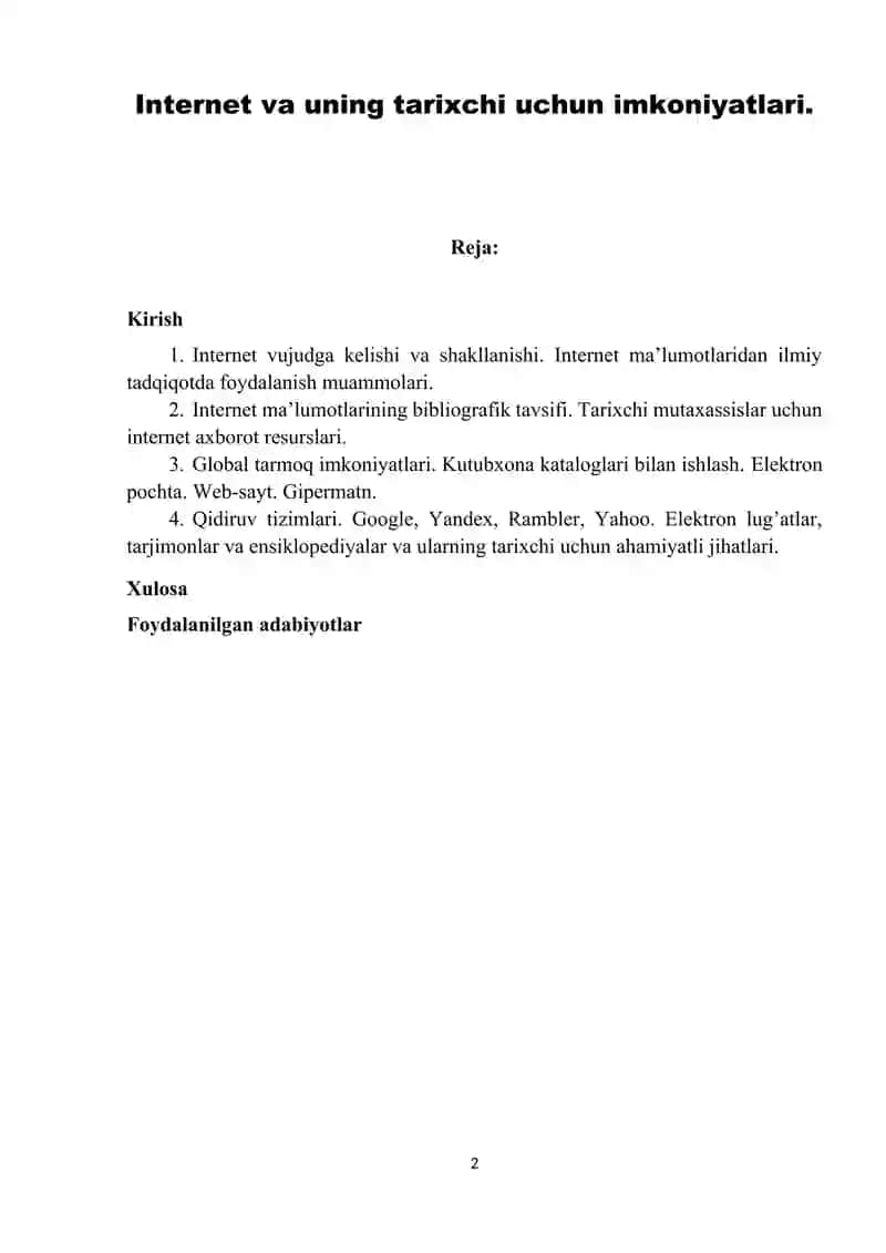 Internet va uning tarixchi uchun imkoniyatlari. 2