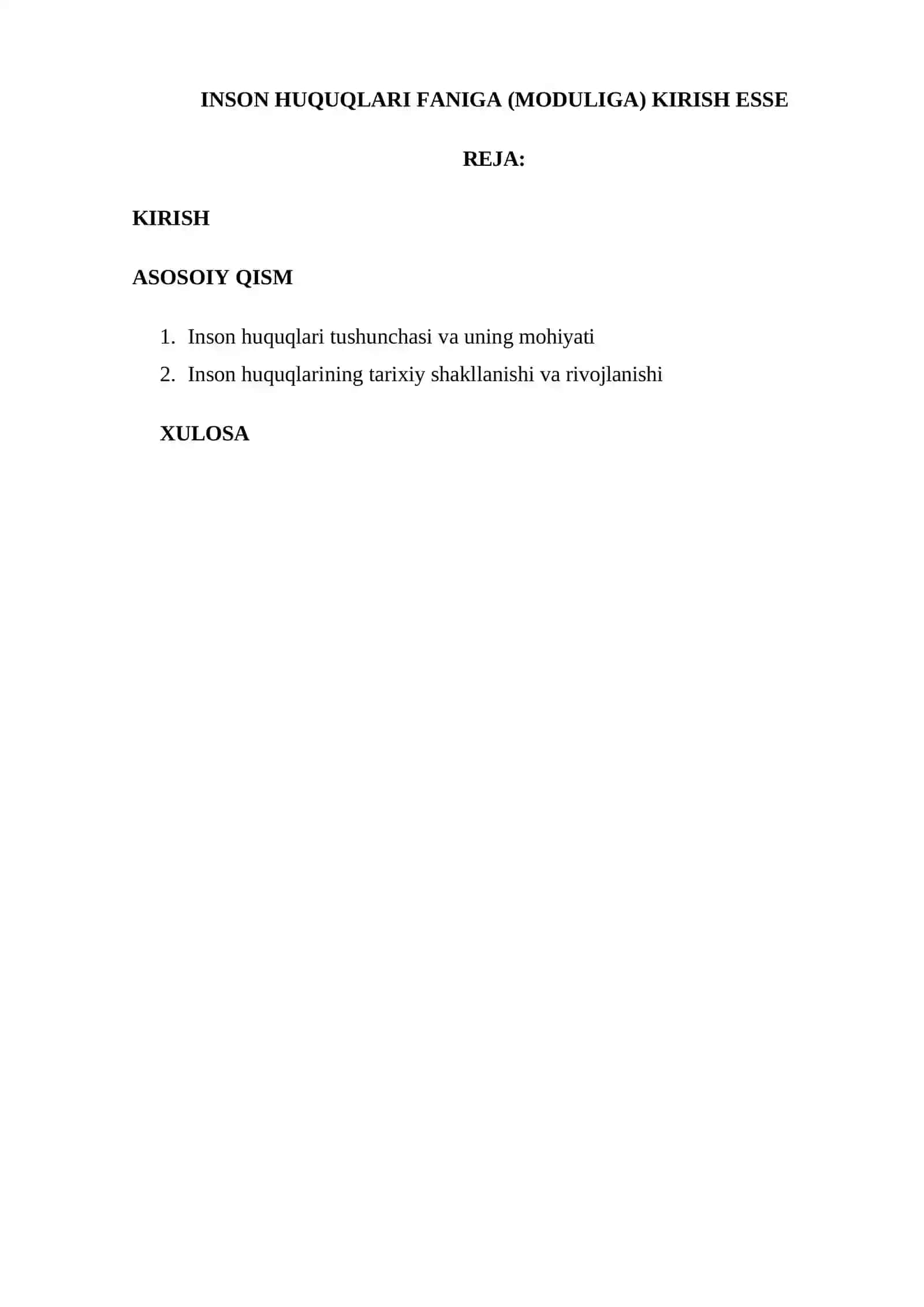 INSON HUQUQLARI FANIGA (MODULIGA) KIRISH ESSE 2