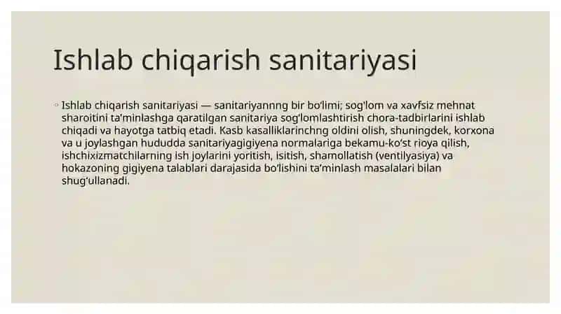 Ishlab chiqarishda sanitariya gigiyena talablari 2