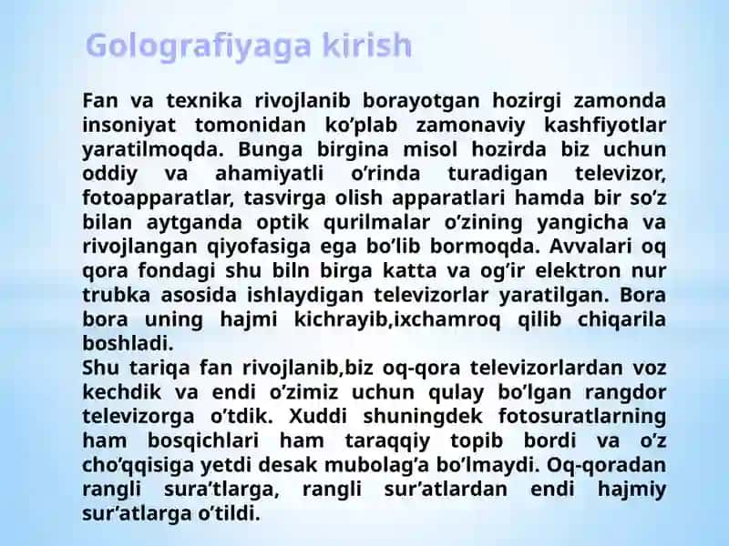 Optika fanidan Golografiya 2