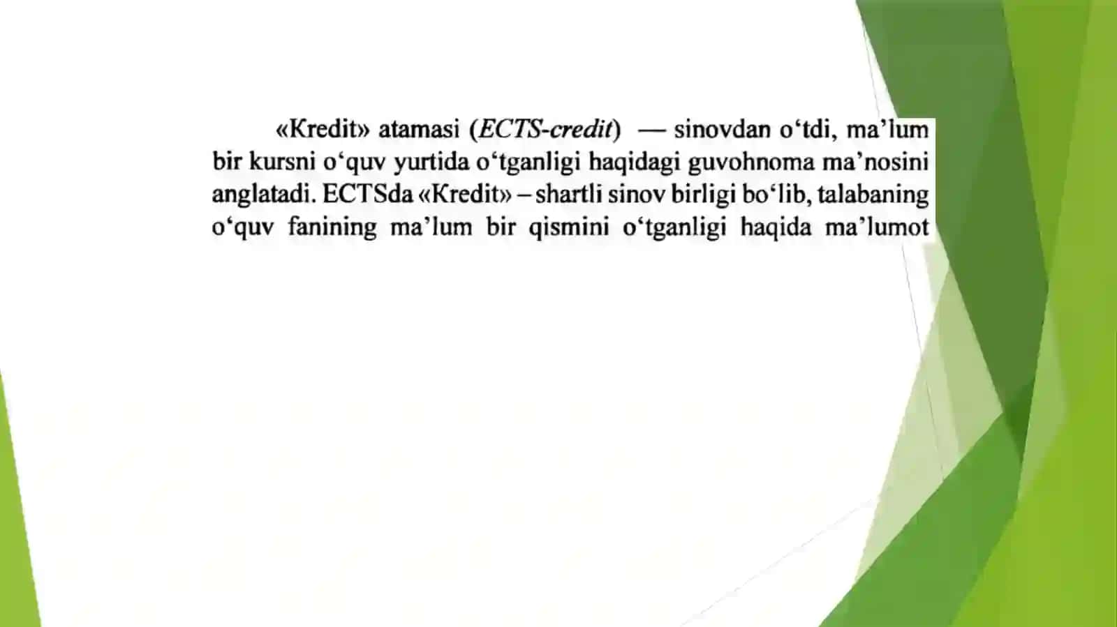 ECTS (yevropa kredit transfer tizmi- kredit texnalogiyasi asoslari 2