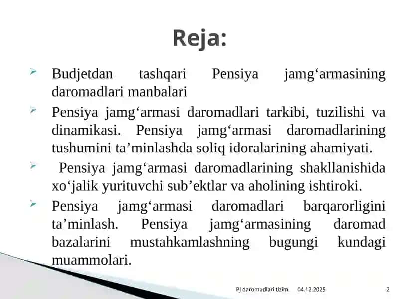 PENSIYA JAMG‘ARMASI DAROMADLARI 2