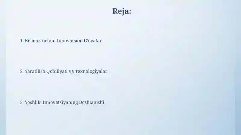 Kelajak uchun Innovatsion G'oyalar 2