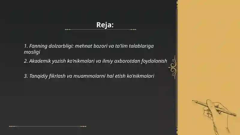 Akademik ko'nikmalar va kasbiy kompetentlik fanini o'rganish dolzarbligi 2