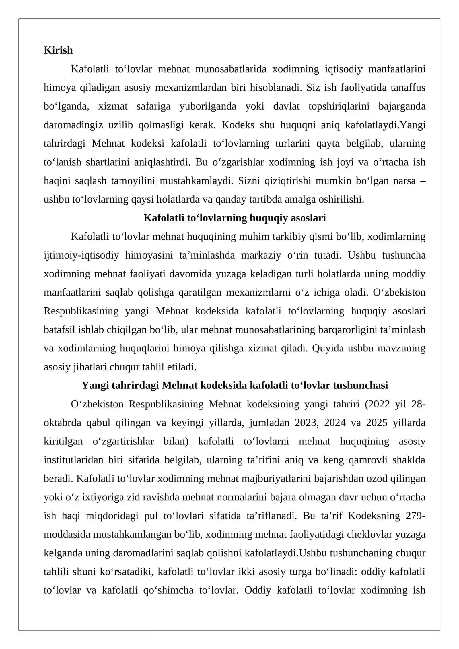 Kafolatli to‘lovlar 2