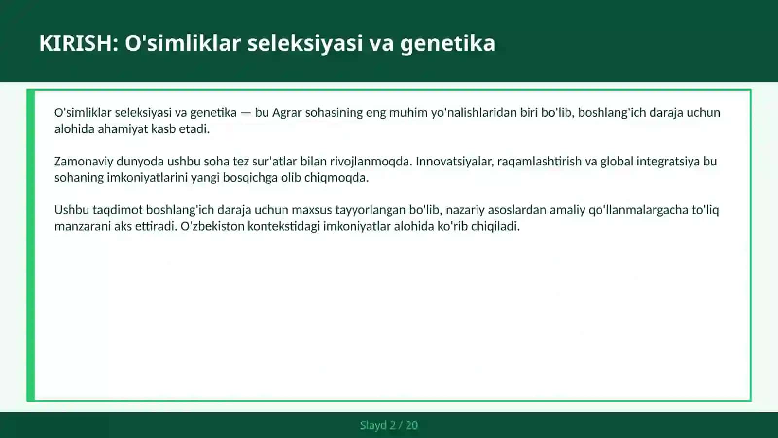 O'SIMLIKLAR SELEKSIYASI VA GENETIKA 2
