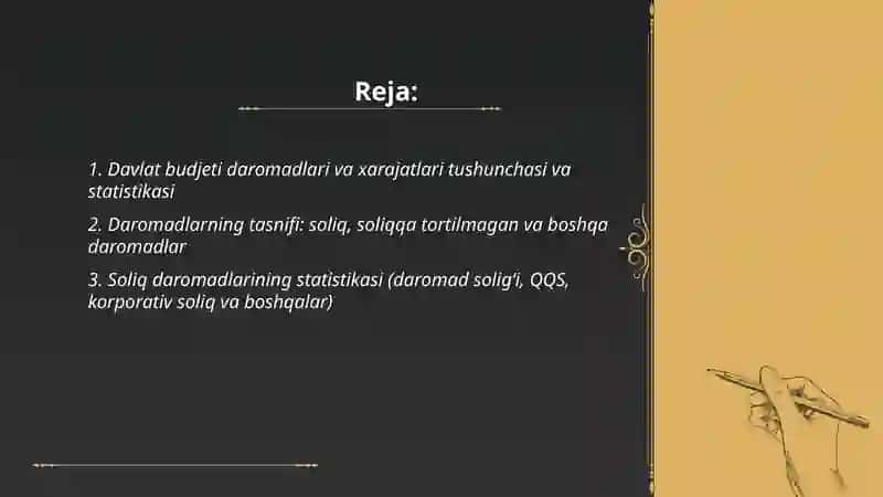 Davlat budjeti daromadlari va xarajatlari statistikasi 2