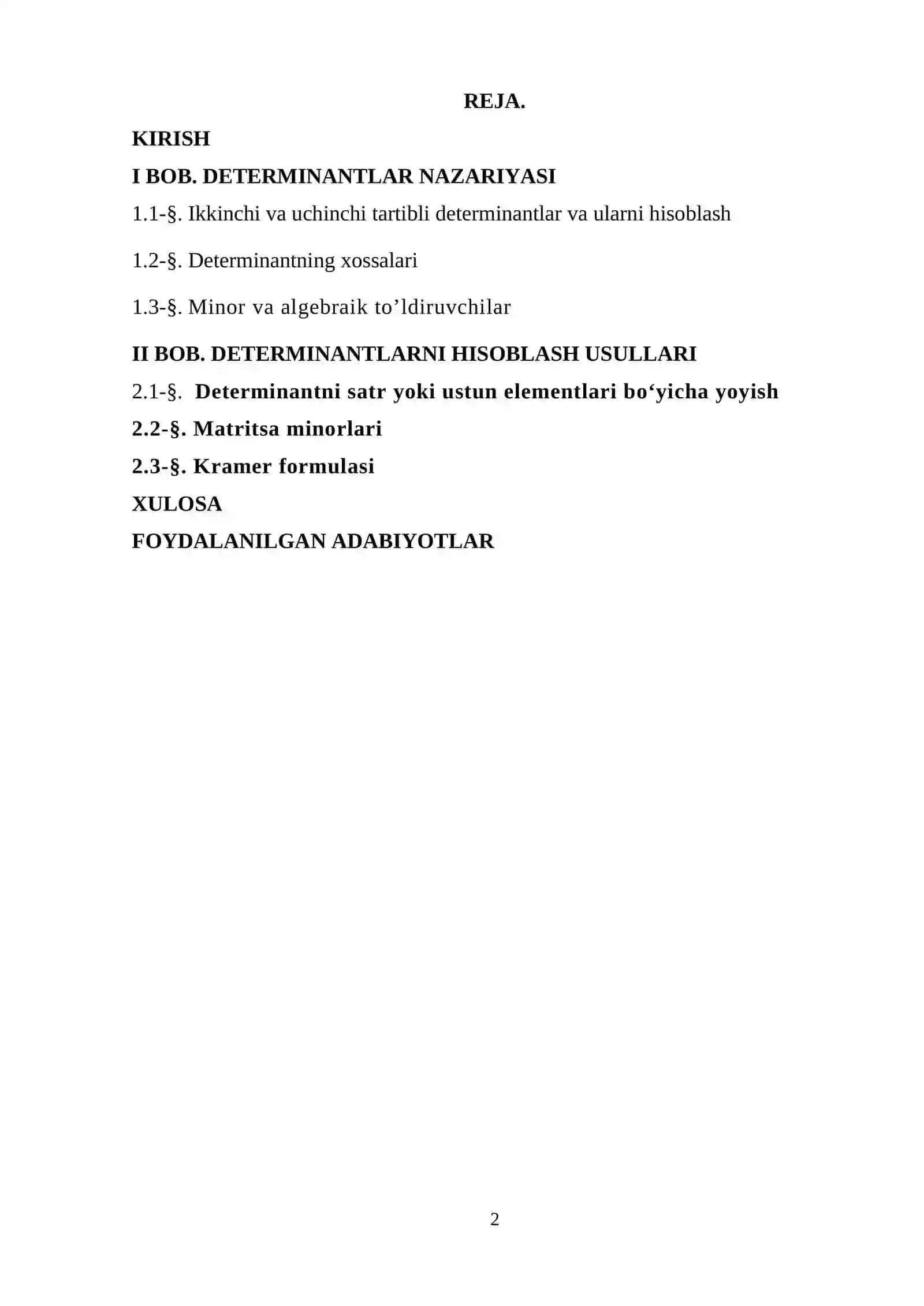Determinantlarni hisoblash kurs ishi 2