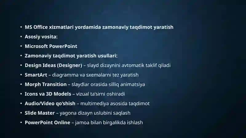 MS Office taqdimot yaratish usullari 2