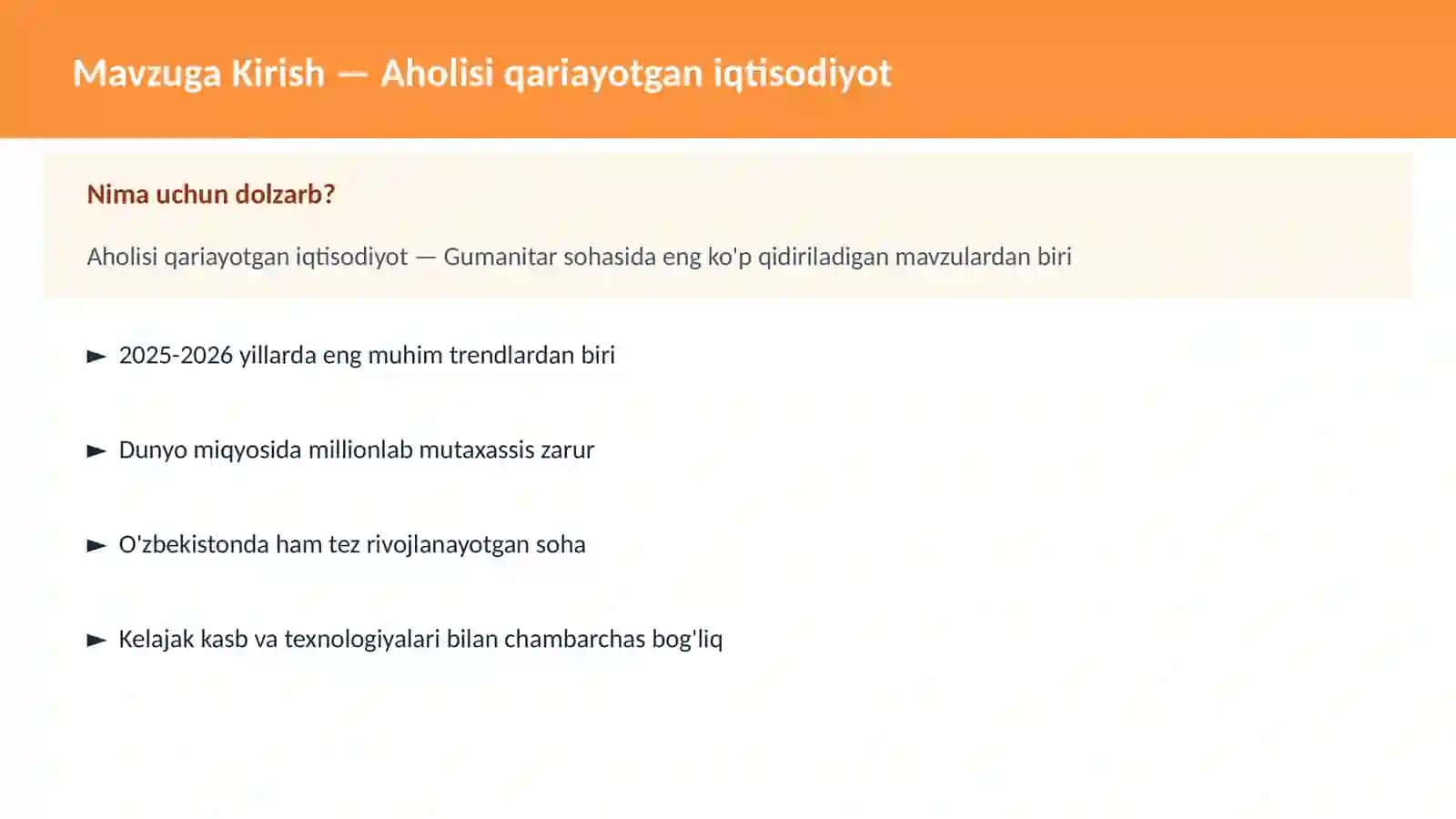 Aholisi qariayotgan iqtisodiyot 2