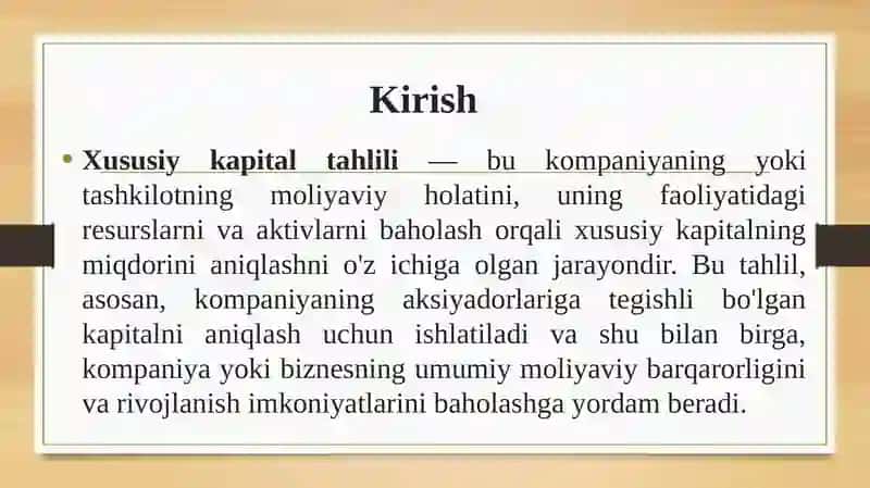 Xususiy kapital tahlili 2