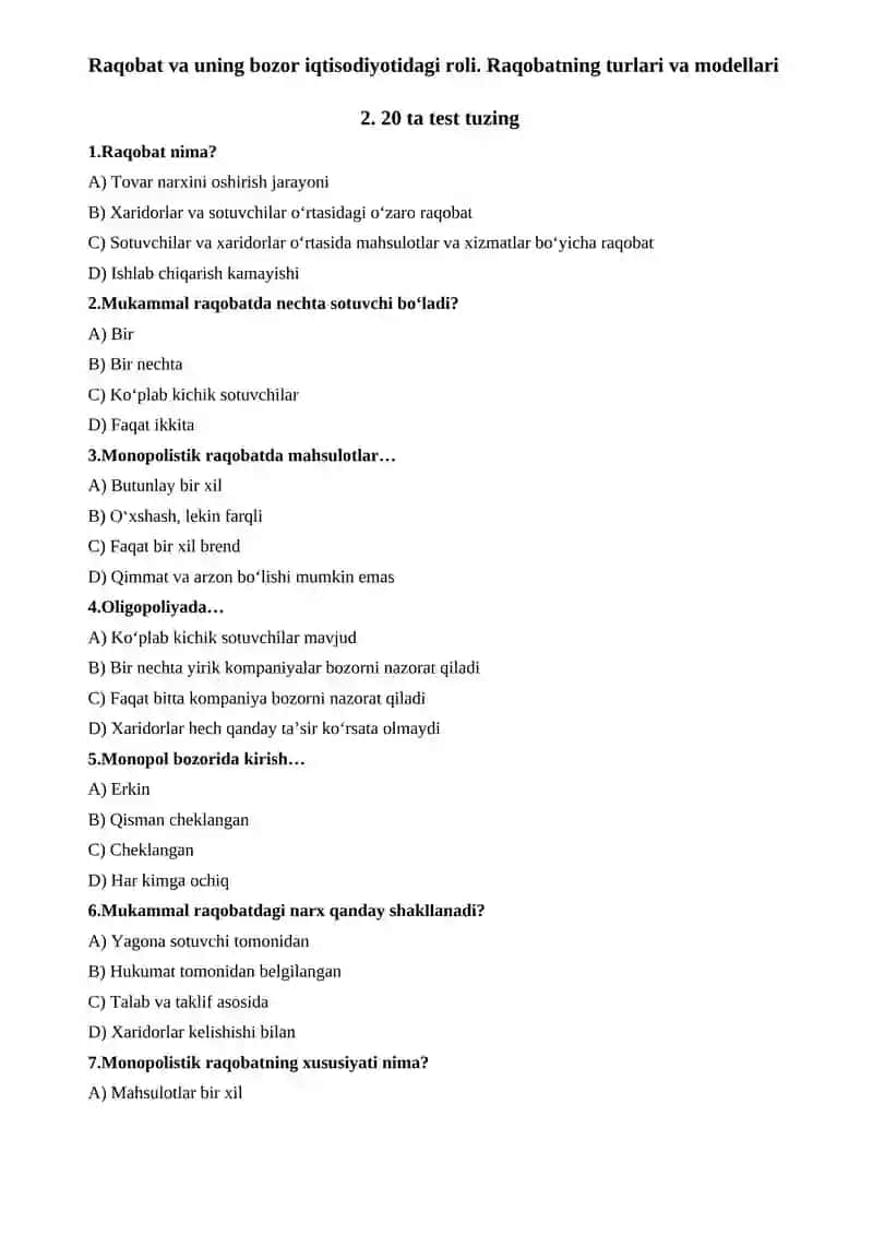 Raqobat va uning bozor iqtisodiyotidagi roli 2