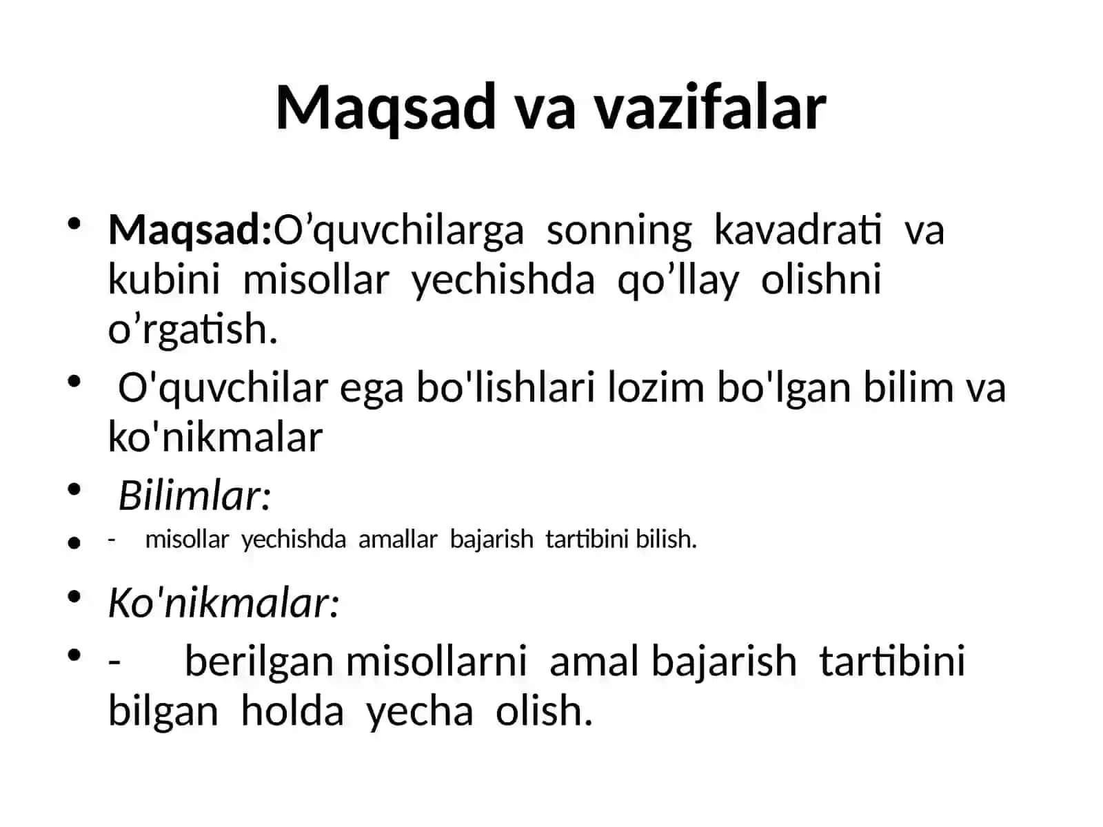 Sonning darajasi, Sonning kvadrati va kubi 2