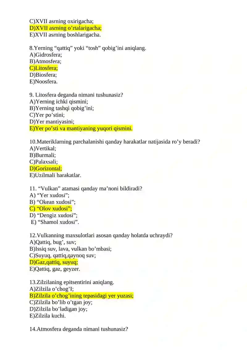 Geografiya fanidan test sinovi 2