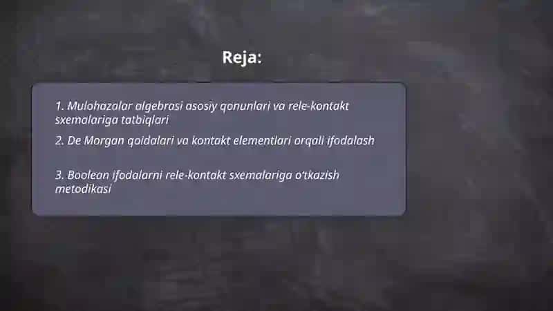 Mulohazalar algebrasi formulalari tatbiqlari 2