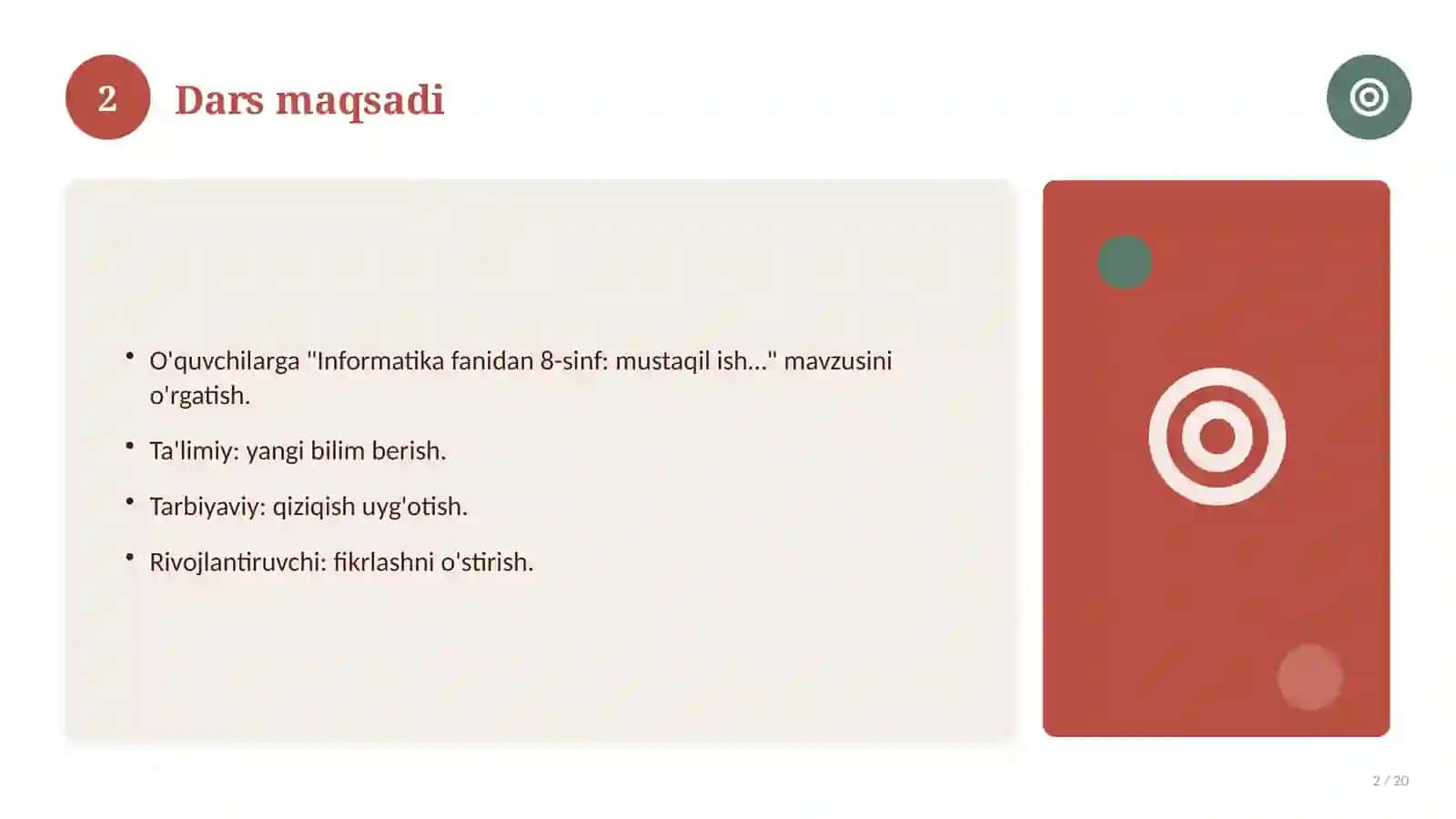 Informatika fanidan 8-sinf: mustaqil ish topshiriqlari 2