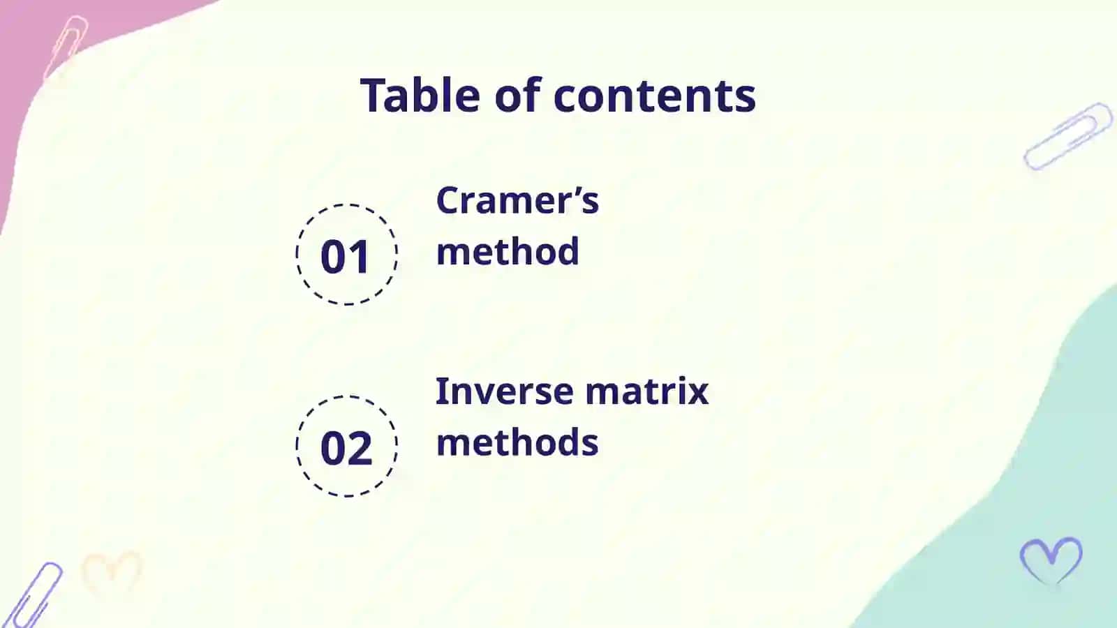 Solving the linear equations with the help of the inverse matrix and Cramer’s methods 2
