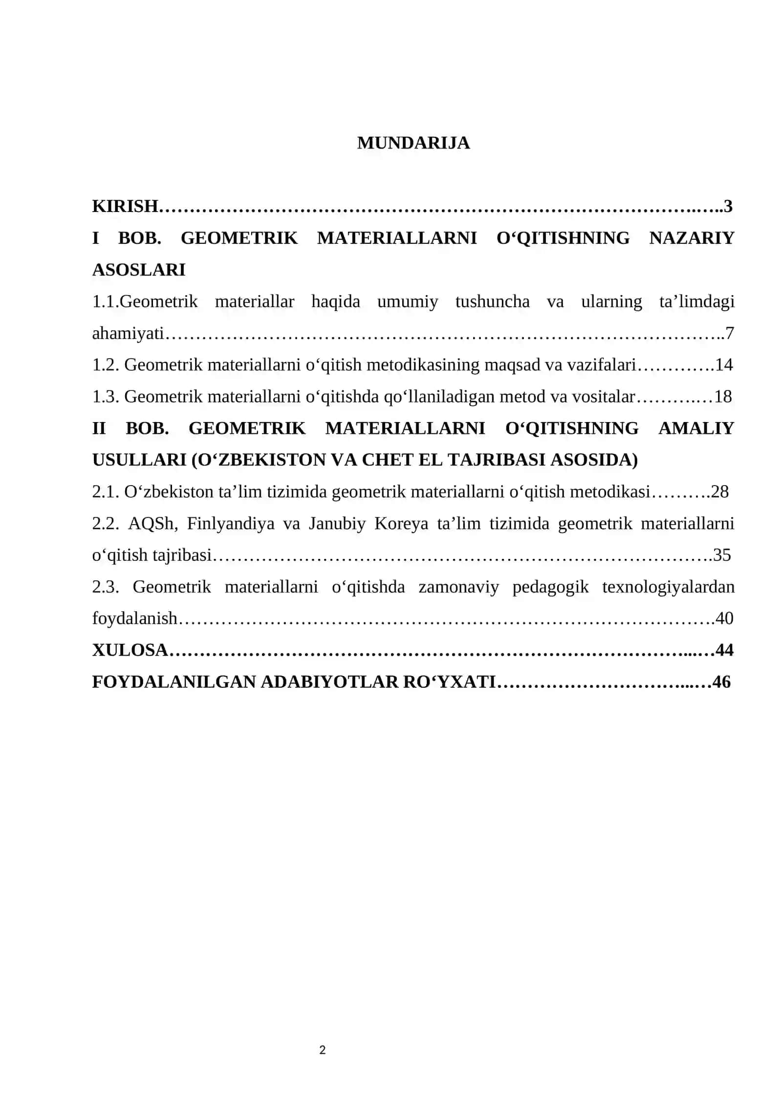 Geometrik materiallar metodikasi  KURS ISHI 2