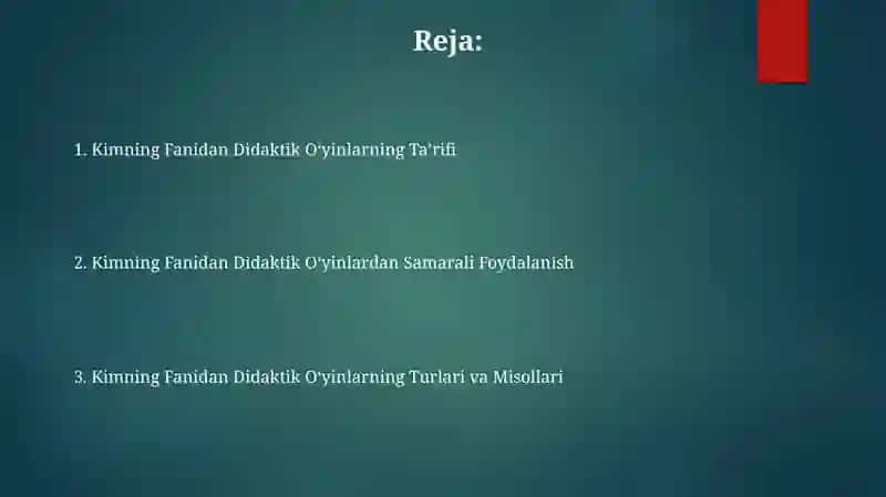 Kimning Fanidan Didaktik Oʻyinlar 2