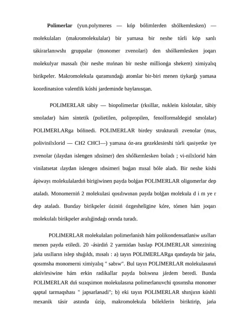 Polimerlar haqqinda túsinik 2