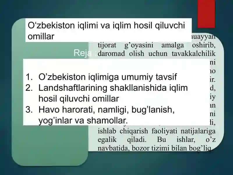 Oʻzbekiston iqlimi va iqlim hosil qiluvchi omillar 2
