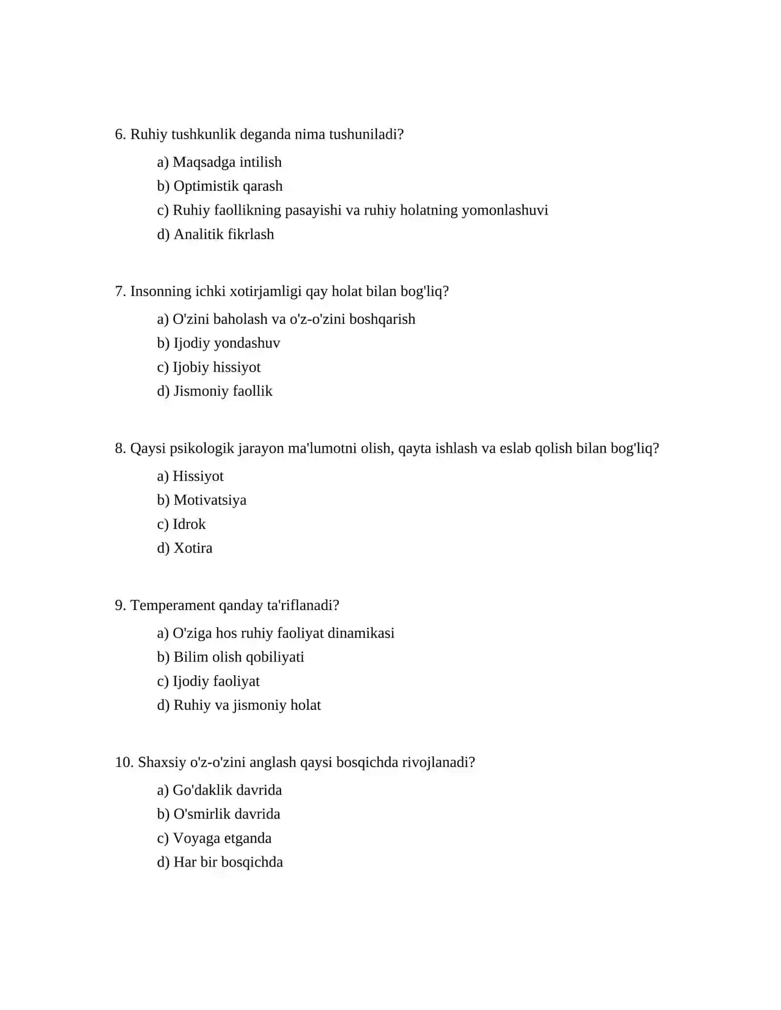 Psixologiya Test Savollari 2