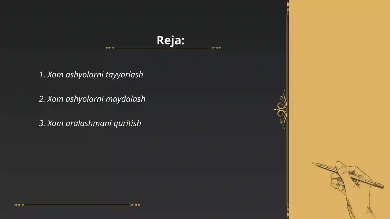 Xom ashyolarni tayyorlash 2
