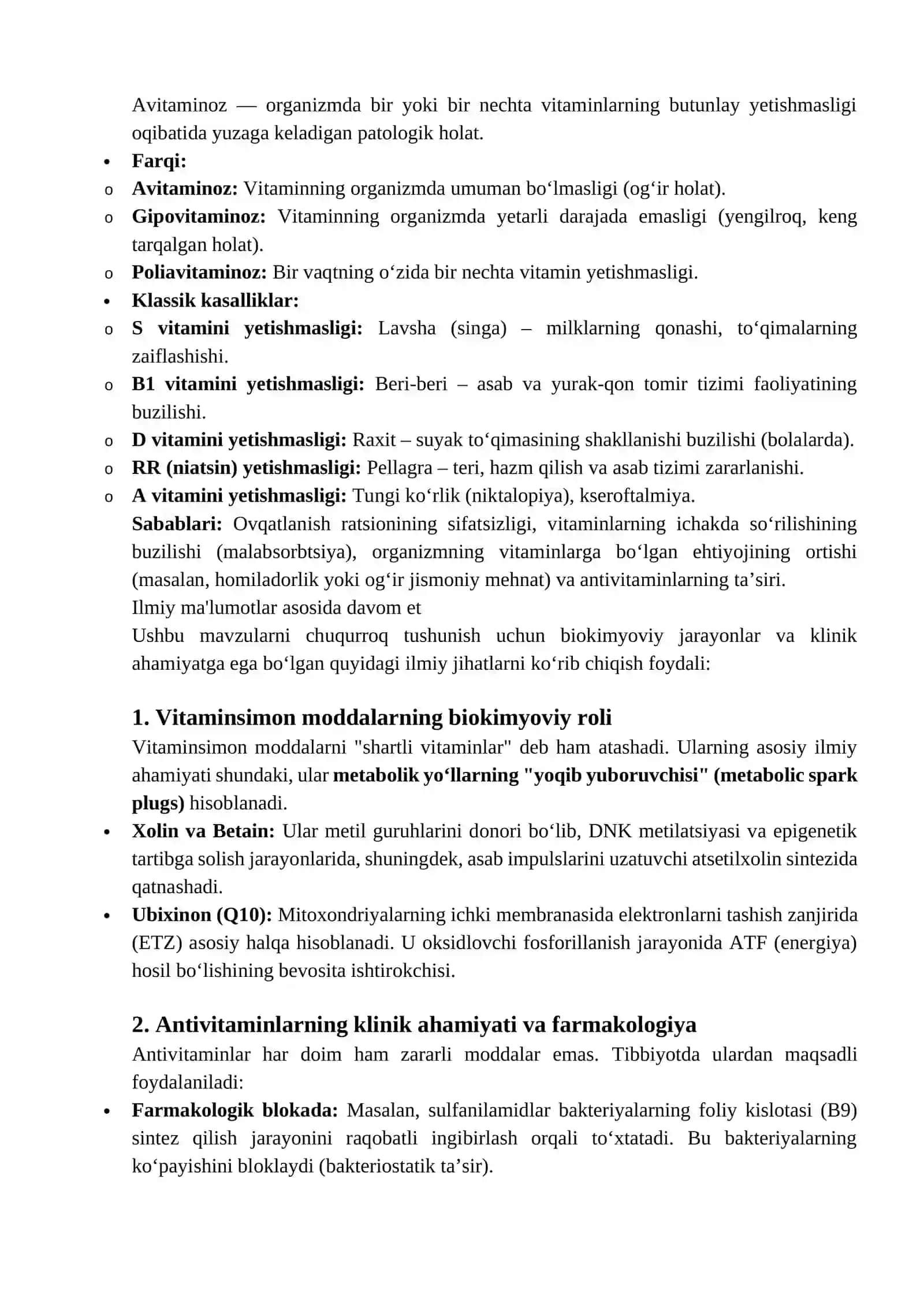 Vitaminsimon moddalar, antivitaminlar, avitaminozlar 2