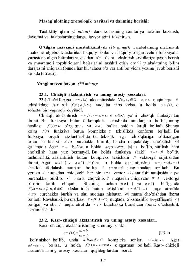 Chiziqli va kasr chiziqli akslantirishlar 2