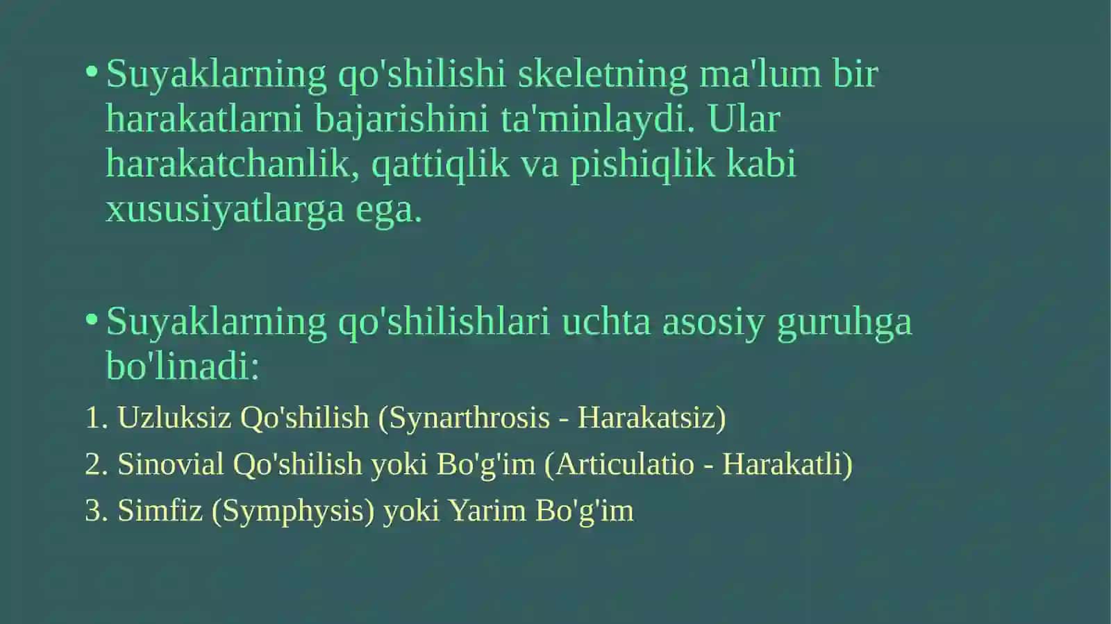 SUYAKLARNING O'ZARO QO'SHILISHI (ARTROLOGIYA) 2