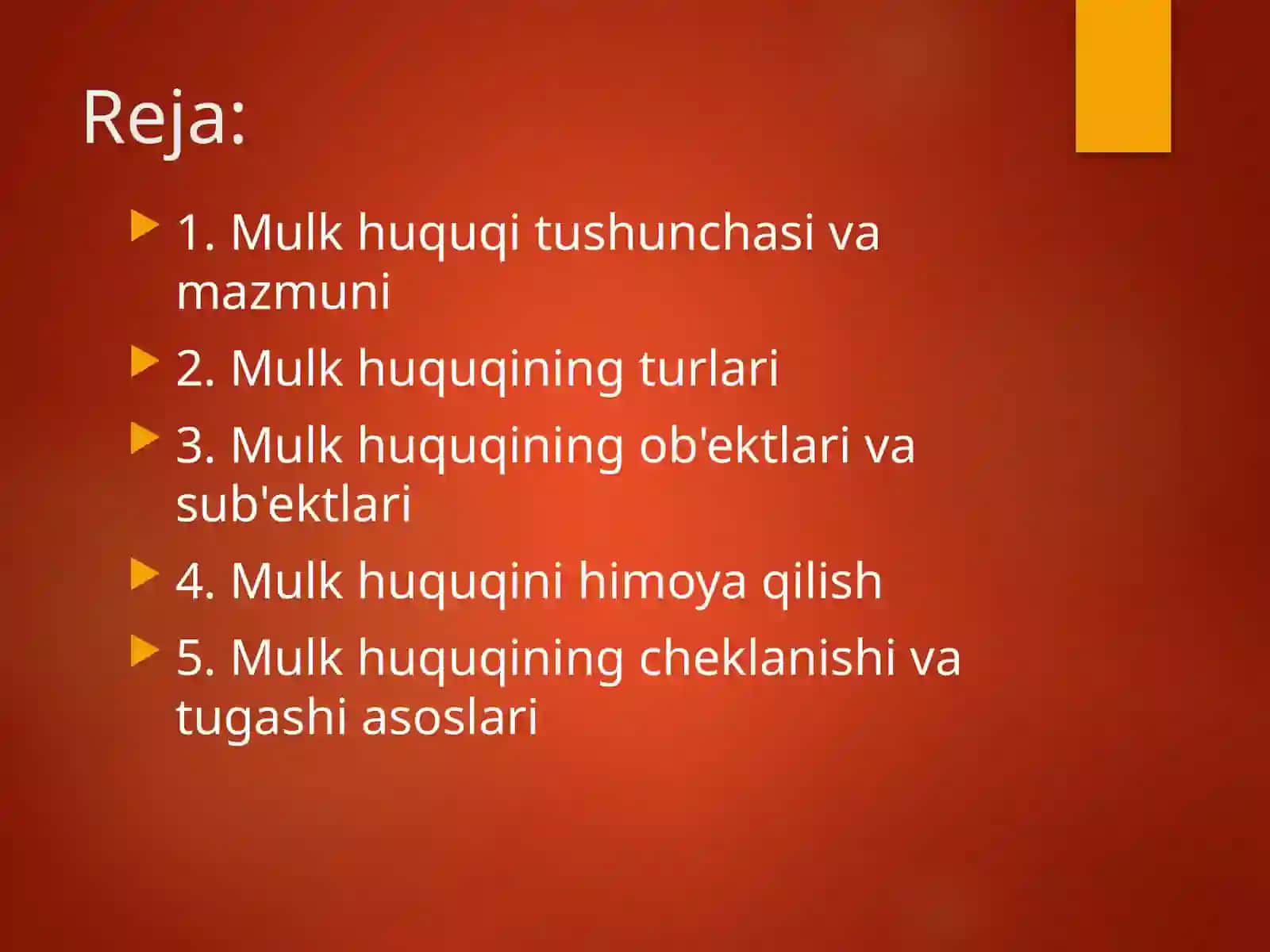Mulk huquqining umumiy tavsifi 2