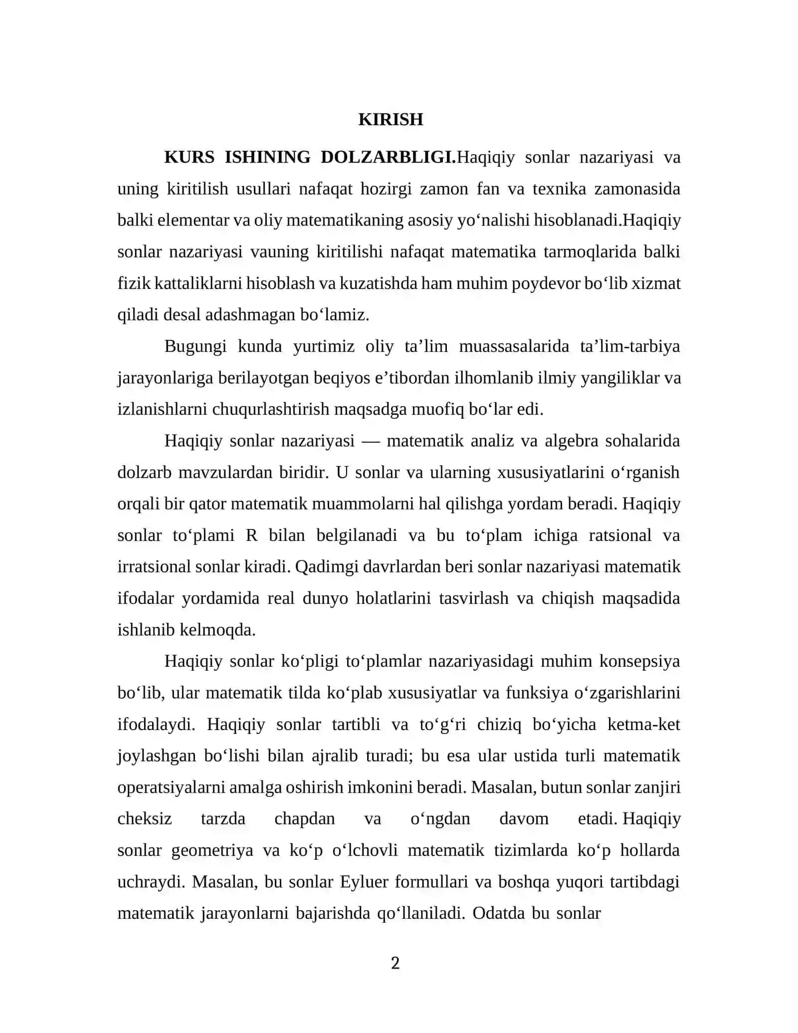 Haqiqiy sonlarning Veyershtrass va Kantor nazariyasi 2