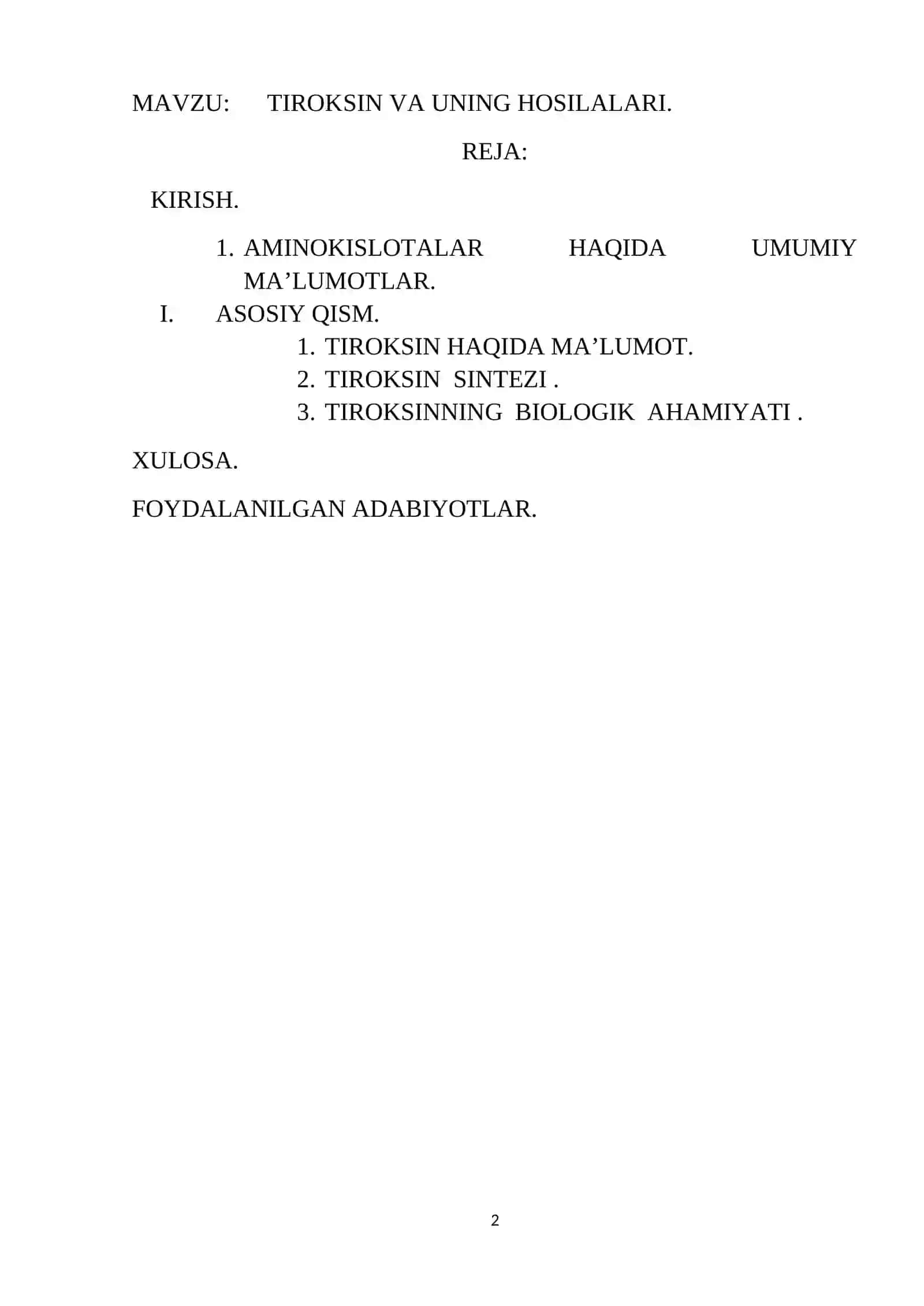 TIROKSIN VA UNING HOSILALARI 2