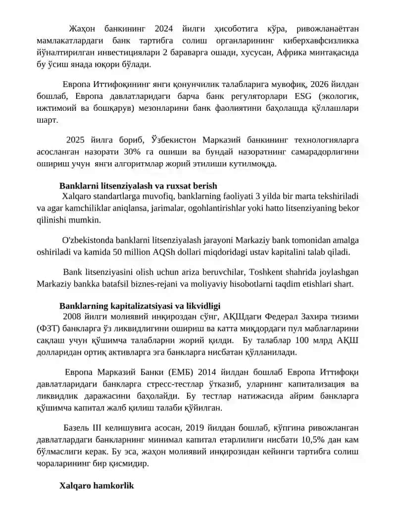 Bank tizimining regulyatorlari 2