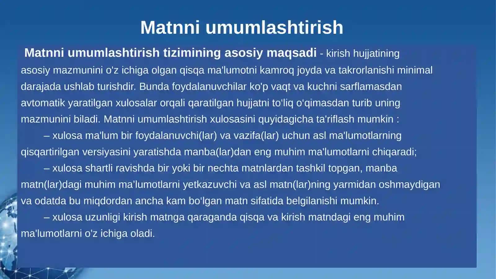 MATNNI UMUMLASHTIRISH 2